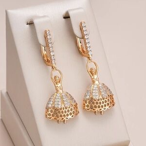 Rose Gold Plated Cubic Zirconia Ballerina Pendant Earrings